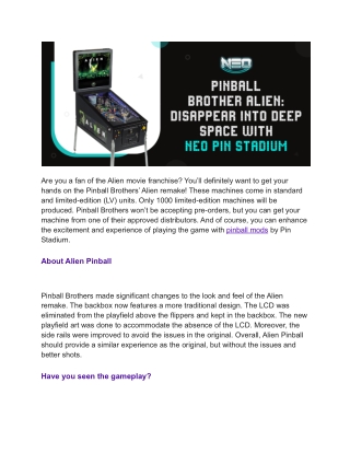 Enhance your Alien pinball machine with Neo Pin Stadium pinball mods
