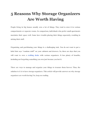 5 Reasons Why Storage Organizers Are Worth Having