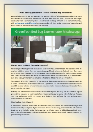 Will a bed bug pest control Toronto Provides Help My Business