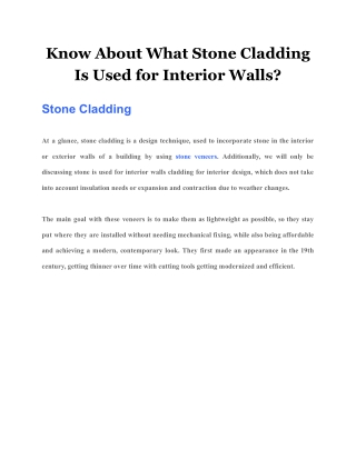 Know About What Stone Cladding Is Used for Interior Walls?