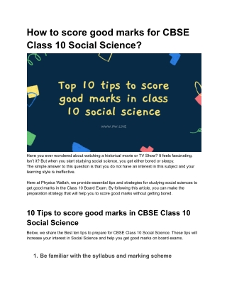 How to score good marks for CBSE Class 10 Social Science