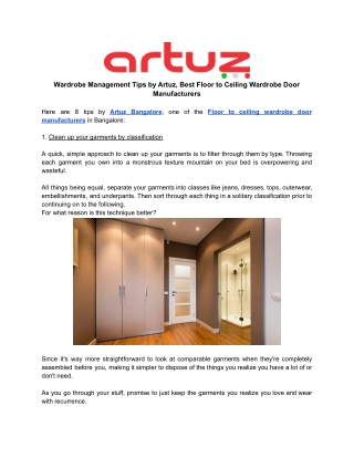 Wardrobe Management Tips by Artuz, Best Floor to Ceiling Wardrobe Door Manufacturers