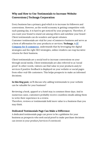 Why and How to Use Testimonials to Increase Website Conversions _ Techsaga Corporation