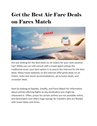 Get the Best Air Fare Deals on Fares Match