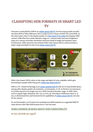 CLASSIFYING HDR FORMATS IN SMART LED TV