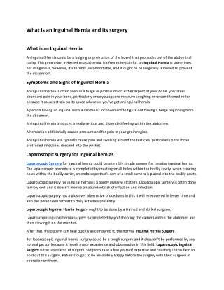 What is an inguinal hernia and its surgery
