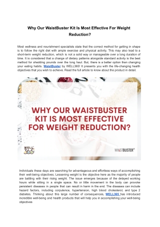 WELL365 - Why Our WaistBuster Kit Is Most Effective For Weight Reduction?