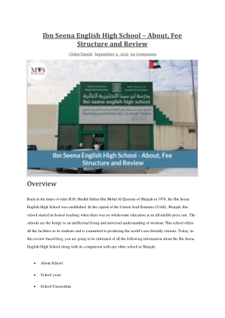 Ibn Seena English High School – About, Fee Structure and Review