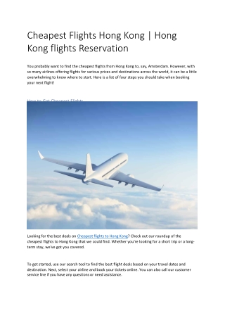 Cheapest Flights Hong Kong | Hong Kong flights Reservation‌