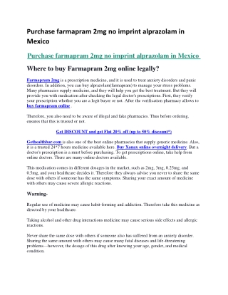 Purchase farmapram 2mg no imprint alprazolam in Mexico