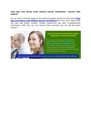 Cash App Free Money Code without Human Verification- connect with experts