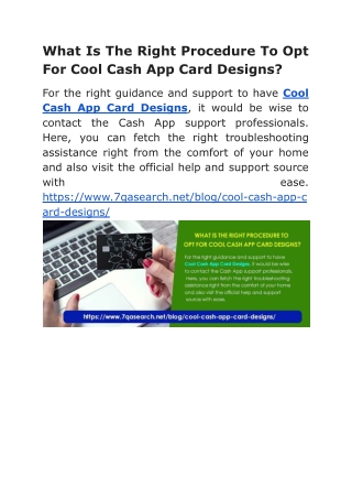 What Is The Right Procedure To Opt For Cool Cash App Card Designs?