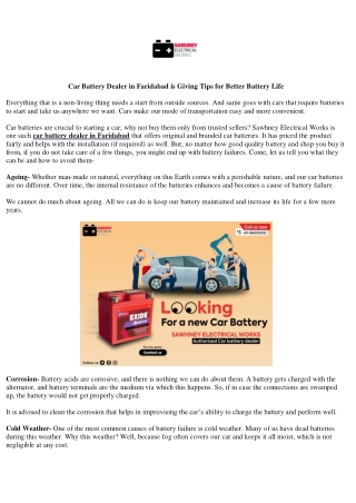 Car Battery Dealer in Faridabad is Giving Tips for Better Battery Life