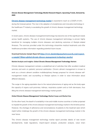Chronic Disease Management Technology Market Research Report, Upcoming Trends, Demand by 2029