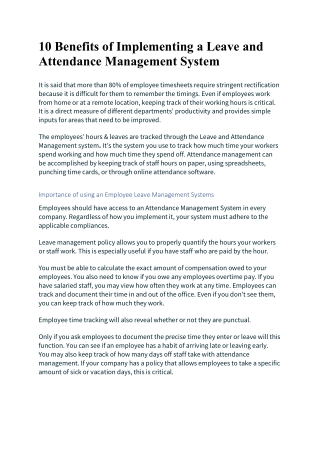 10 Benefits of Implementing a Leave and Attendance Management System
