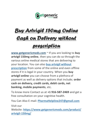 Buy Artvigil 150mg Online Cash on Delivery without prescription
