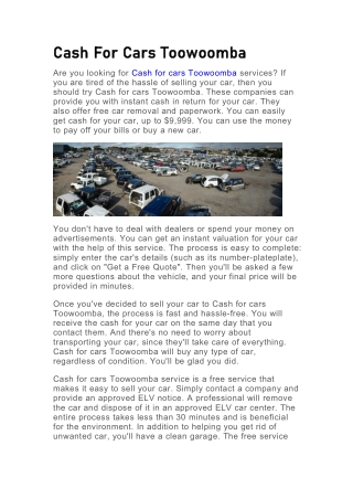 Cash for cars Toowoomba