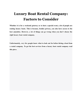 Luxury Boat Rental Company: Factors to Consider