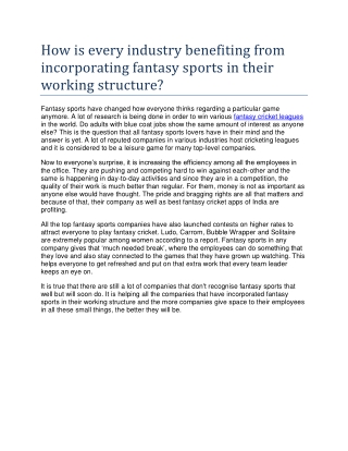 How is every industry benefiting from incorporating fantasy sports in their working structure