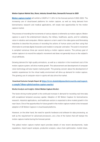 Motion Capture Market Size, Share, Industry Growth Rate, Demand & Forecast to 2029