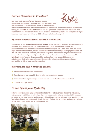 Het Wylde Pad | B&B Friesland