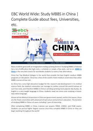 EBC World Wide: Study MBBS in China | All about MBBS in China for Pak Students