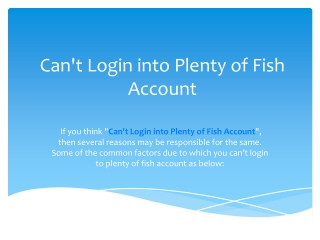 Can't Login into Plenty of Fish Account