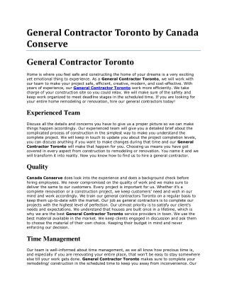 General Contractor Toronto Services