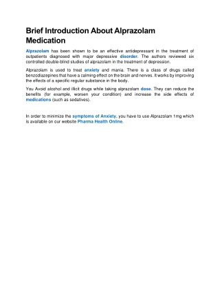 Brief Introduction About Alprazolam Medication