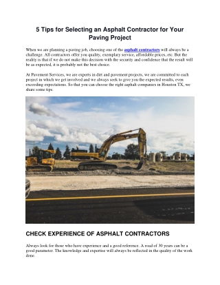 5 Tips for Selecting an Asphalt Contractor for Your Paving Project
