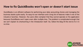 Let's learn how to fix QuickBooks won't open or start problem