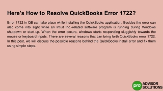 Here's How to Solve QuickBooks Error 1722 in Just a Few Steps?