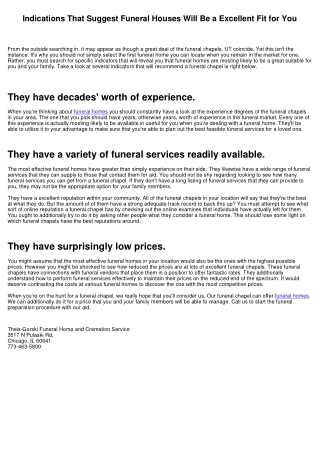 Indicators That Suggest Funeral Houses Will Be a Fantastic Fit for You