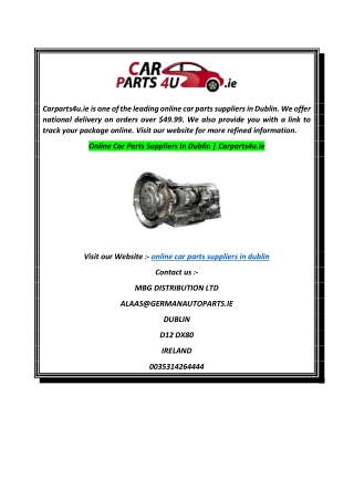 Online Car Parts Suppliers In Dublin  Carparts4u.ie