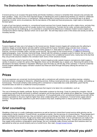 The Distinctions In Between Modern Funeral Residences and Crematoriums