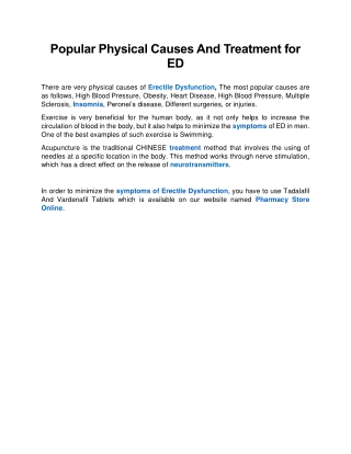 Popular Physical Causes And Treatment for ED