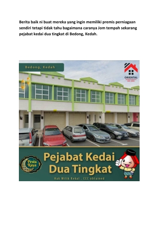 Berita baik ni buat mereka yang ingin memiliki premis perniagaan