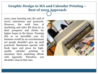 Graphic Design in MA and Calendar Printing – Best of 2022 Approach