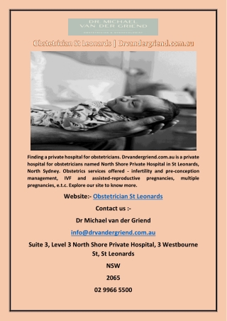 Obstetrician St Leonards | Drvandergriend.com.au