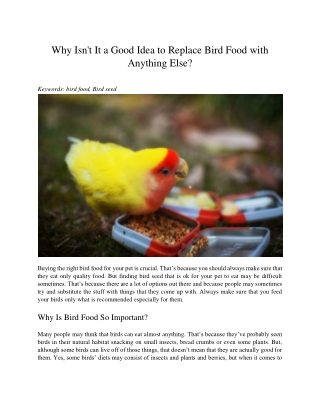 Why Isn't It a Good Idea to Replace Bird Food with Anything Else