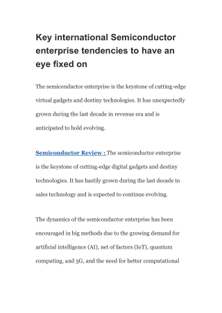 Key international Semiconductor enterprise tendencies to have an eye fixed on