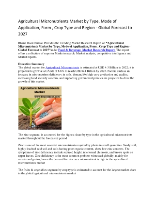 Agricultural Micronutrients Market by Type, Mode of Application, Form , Crop Type and Region - Global Forecast to 2027-c