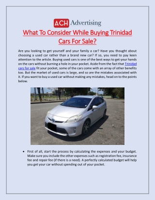What To Consider While Buying Trinidad Cars For Sale?