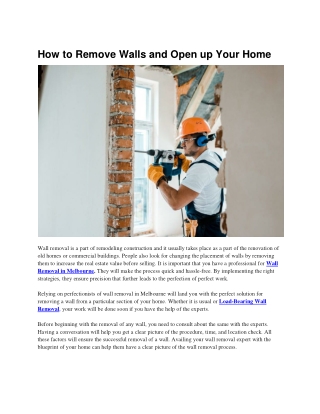 How to Remove Walls and Open up Your Home