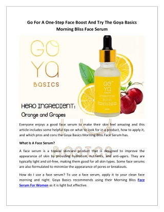 Go For A One-Step Face Boost And Try The Goya Basics Morning Bliss Face Serum
