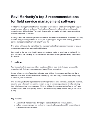 Ravi Morisetty’s Top 3 Recommendations for Field Service Management Software