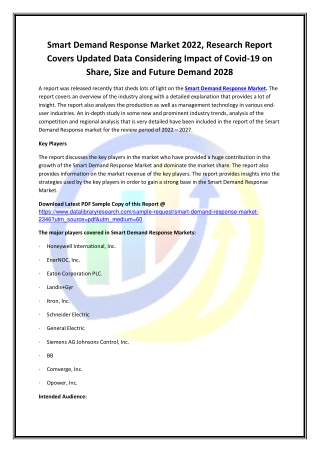 Global Smart Demand Response Market Opportunities and Forecast 2020-2027