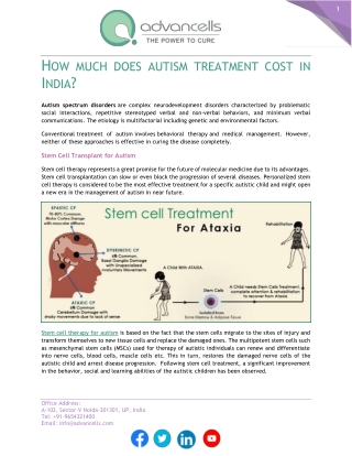 Stem Cell Therapy for Autism Cost in India