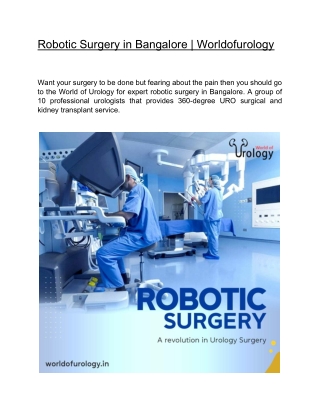 Robotic Surgery in Bangalore  | Worldofurology