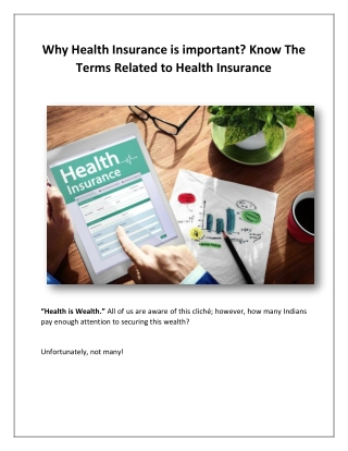 Why Health Insurance is important - Know The Terms Related to Health Insurance